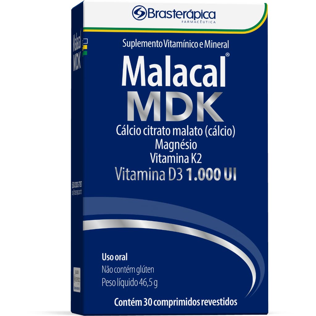 Suplemento Multivitaminico MDK Mineral Cálcio Citrato Malato, Vitamina D3 1000ui, Magnésio, Vitamina K