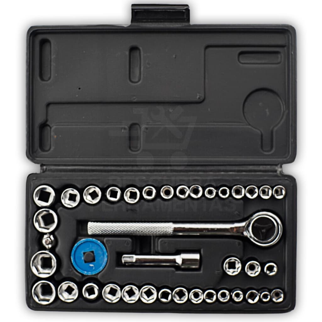 Jogo Soquetes 40 Peças Catraca Reversível 1/4" e 3/8" com Extensão Maleta Mecânica Completo