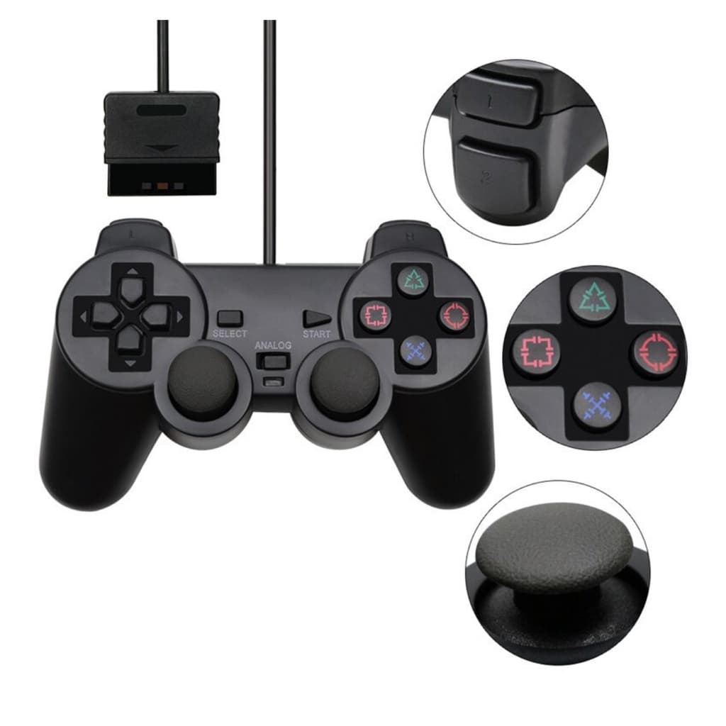 Controle de videogame Joystick Manete PS2 Dualshock Com Fio PS1 preto