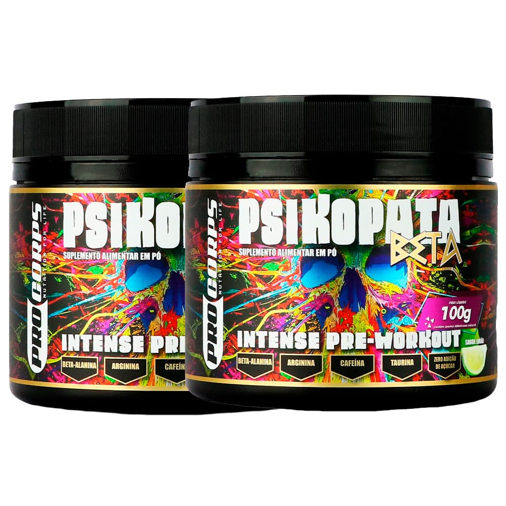 Kit 2x Psikopata Beta - Pré Treino com Beta Alanina - 2 Unid x 100g (200g) - Pro Corps (Sem Glúten)