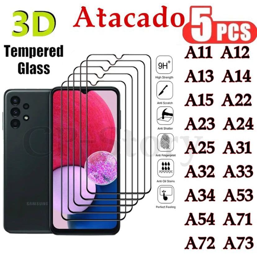 Kit Película 3D De vidro Atacado 5 peça Samsung A11 A12 A13 A14 A15 A22 A23 A24 A25 A31 A32 A33 A34 A53 A54 A71 A72 A73