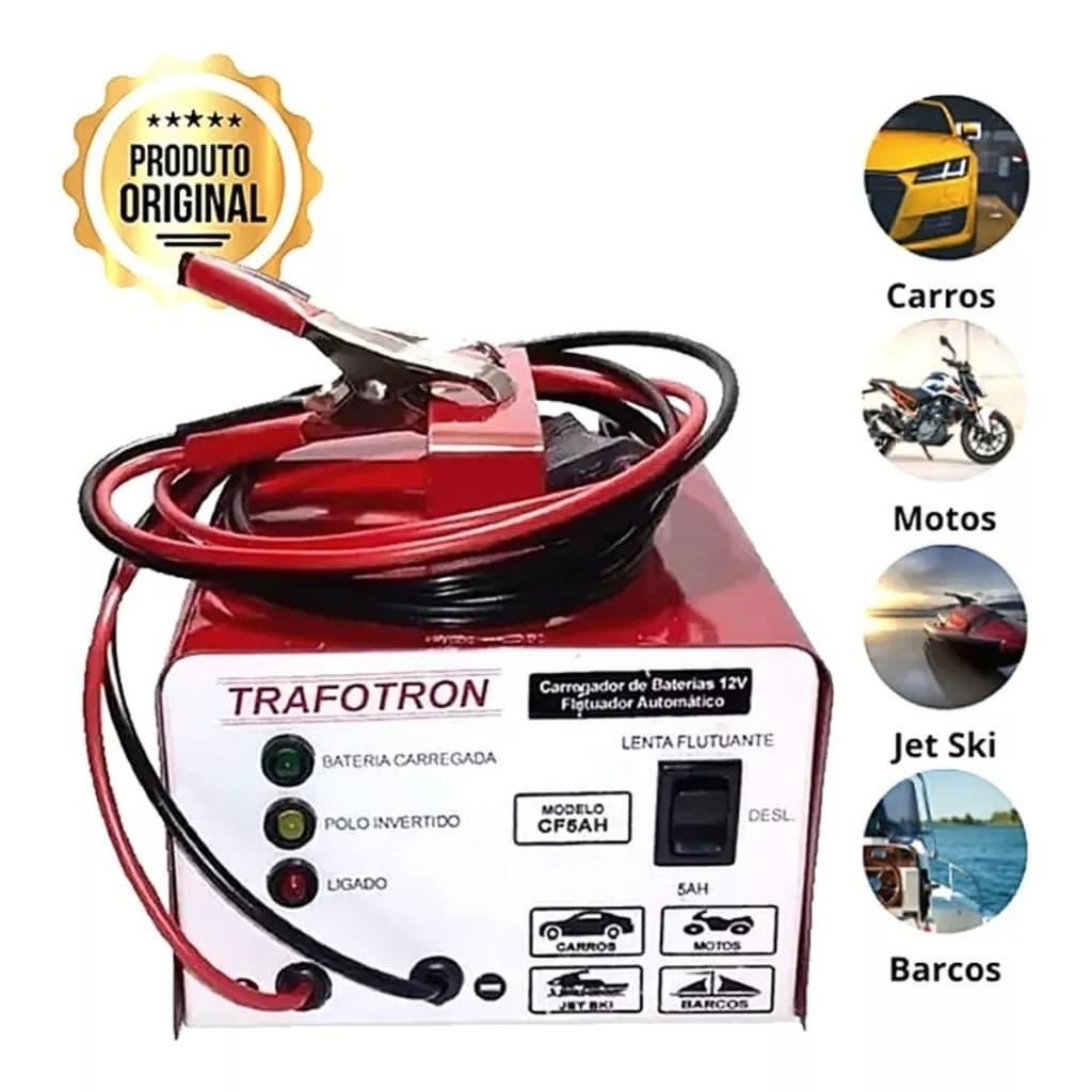 Carregador de Bateria 12v até 300 amperes Cf5 para carro, moto, jet sky e barco