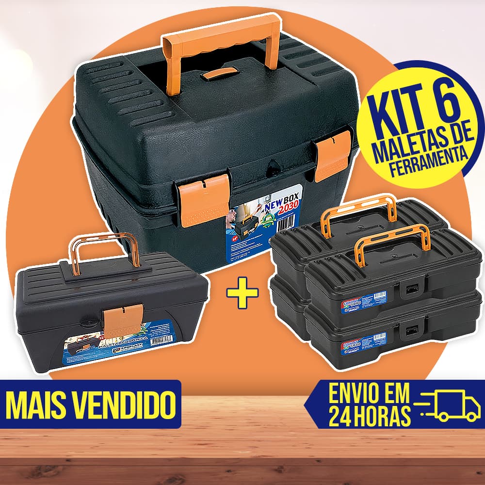 Kit 6 Maleta de Ferramentas Caixa Grande Jogo Ferramenta Organizadora Multiuso Resistente Cabe Makita Parafusadeira