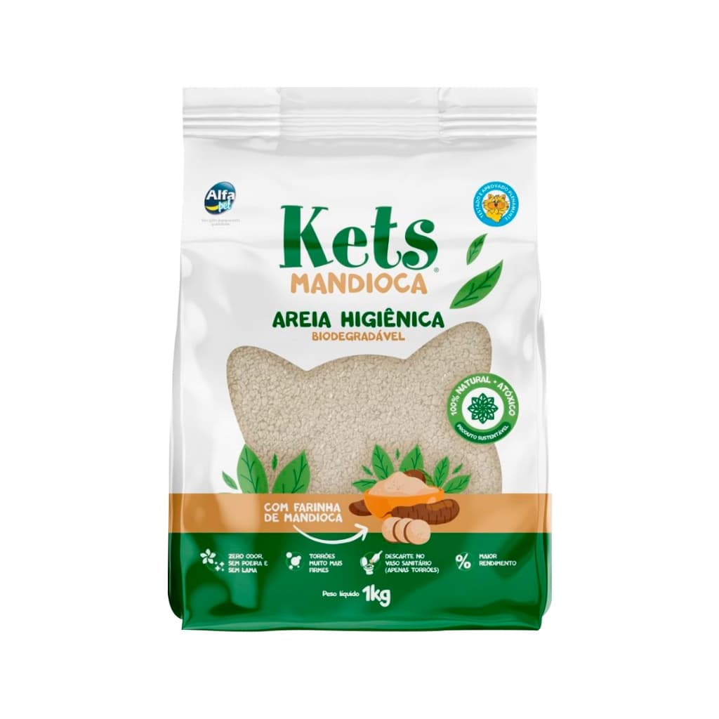Areia Higiênica Sanitária para Gatos KETS Mandioca Pacote 1kg
