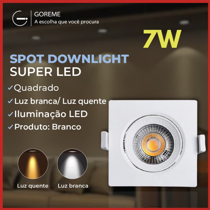 Luminária Spot Led Quadrado Direcionável 7W Embutir Gesso Teto |Luz Branca / Luz Amarela Bivolt Spot Super LED