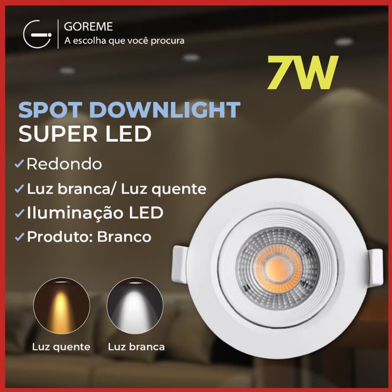 Luminária Spot Led Redondo Direcionável 7W Embutir Gesso Teto |Luz Branca / Luz Amarela Bivolt Spot Super LED