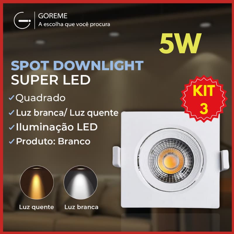 Luminária Spot Led Quadrado Direcionável 5W Embutir Gesso Teto |Luz Fria / Luz Quente Bivolt Spot Super LED