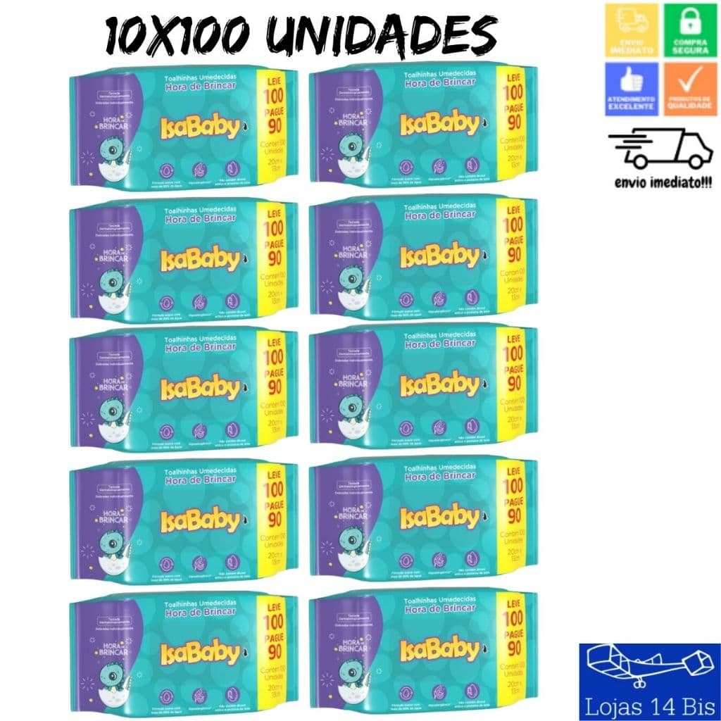 10 Toalhas Lenços Umedecidos Infantil Hora de Brincar Com 100 Unidades Isababy