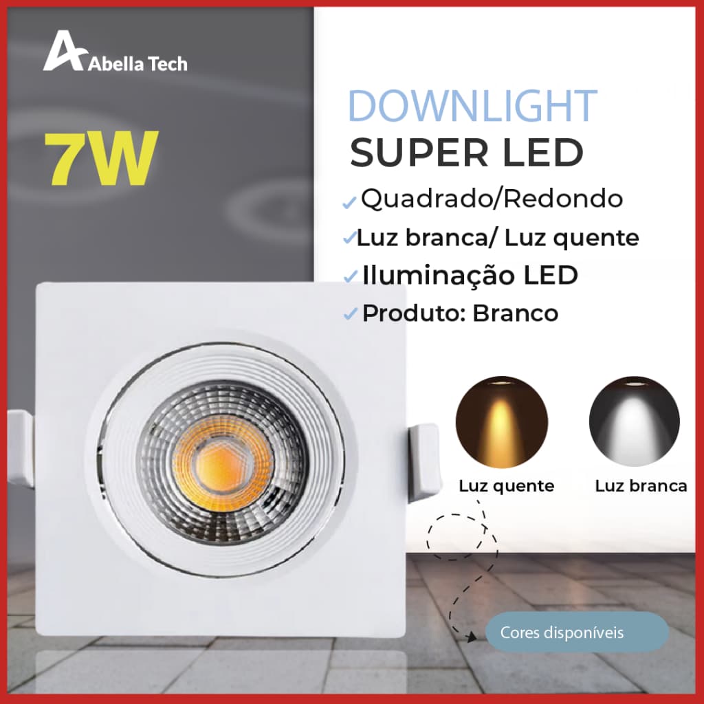 Luminária Spot Led Quadrado Direcionável 7W Embutir Gesso Teto | Branco Frio 6500K (Luz Branca) | Branco Quente 3000K (Luz Amarela) Bivolt Spot Super LED Pronta Entrega