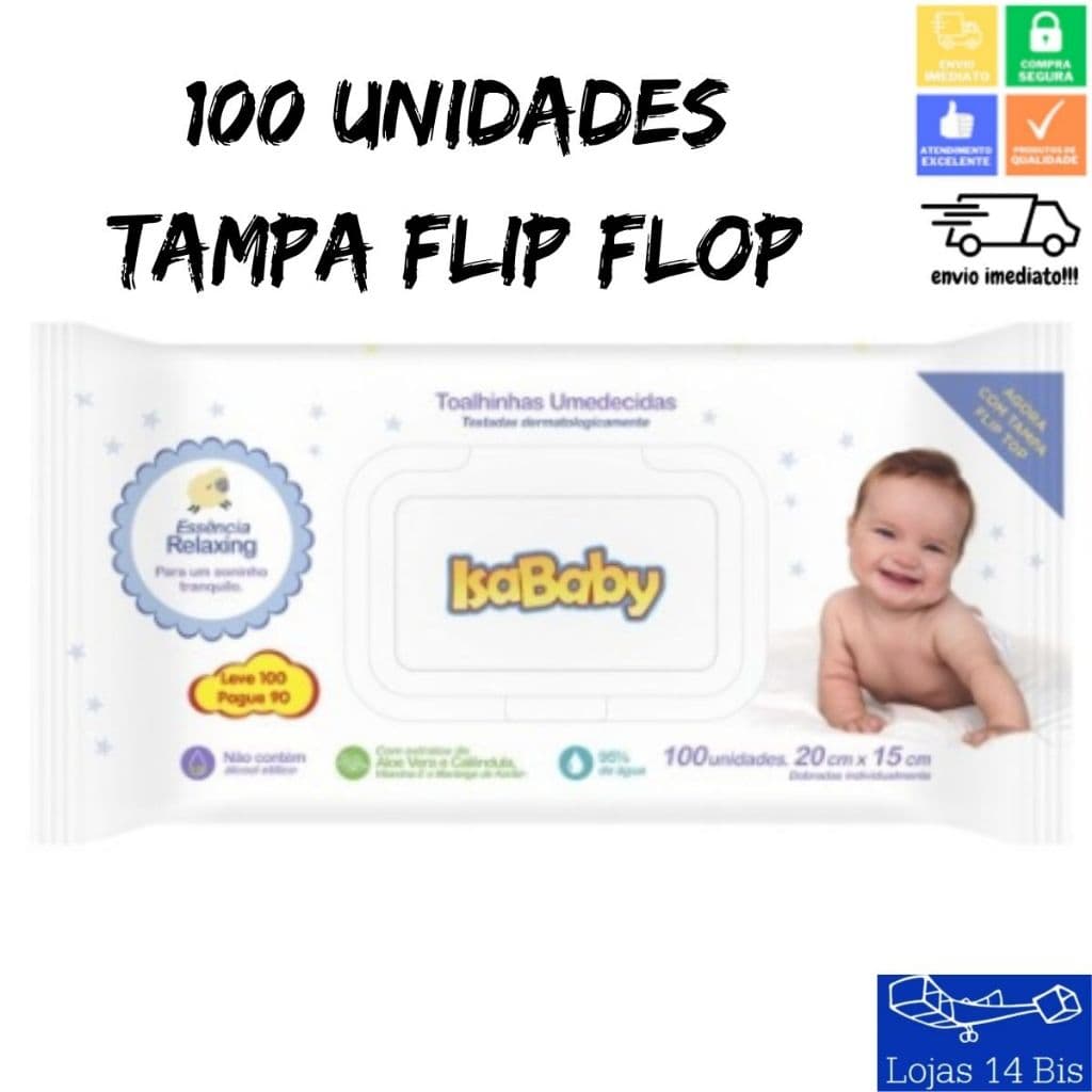 Toalhas Umedecidas Lenço Infantil Isababy Tradicional com 100 Unidades Tampa Flip Top