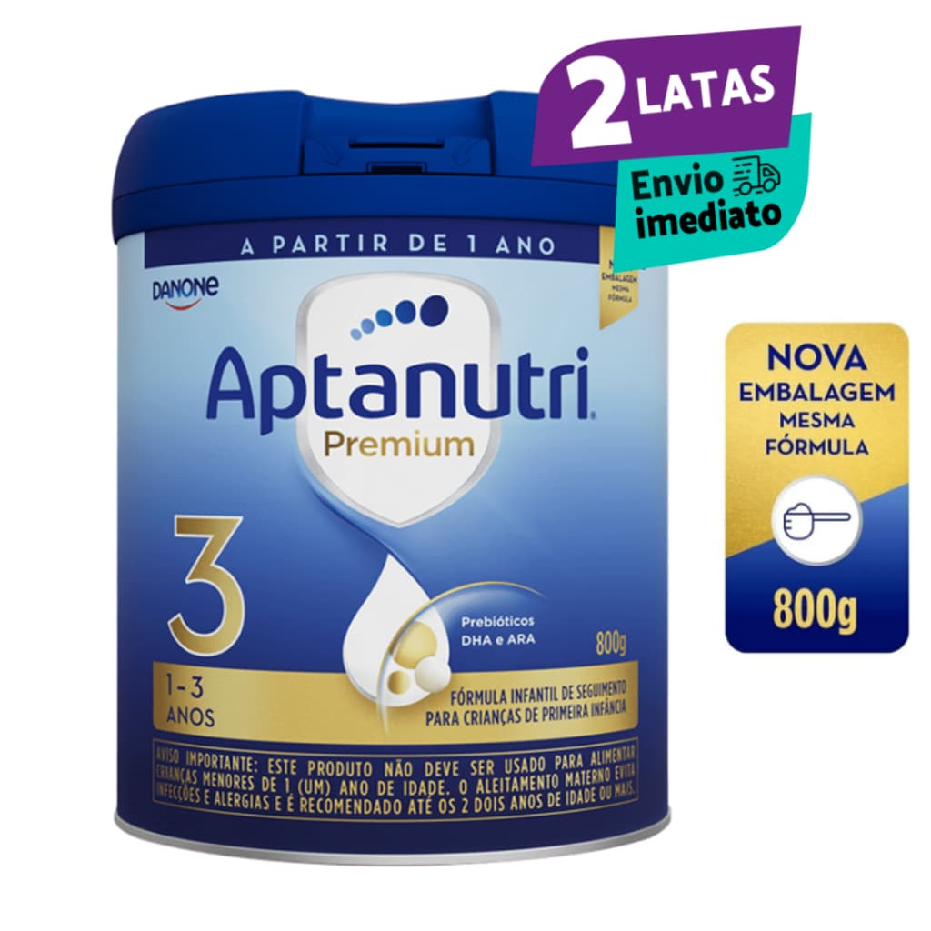 2 Latas Aptanutri Premium 3 -Fórmula Infantil em Pó Danone - 800 gr