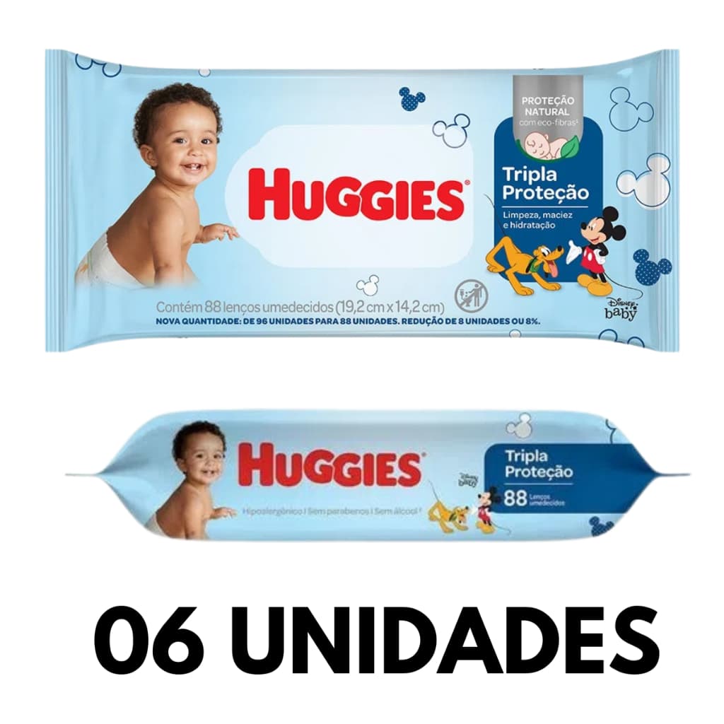 Kit com 6 Lencinhos Umedecido Huggies Tripla Proteção 88 UN