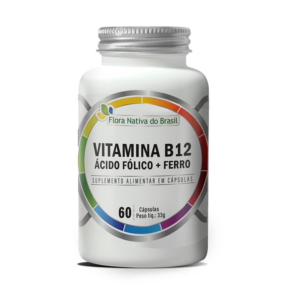 Ferro + Ácido Fólico + Vitamina B12 Metilcobalamina 100% Puro 60 Cápsulas 550mg - Flora Nativa do Brasil