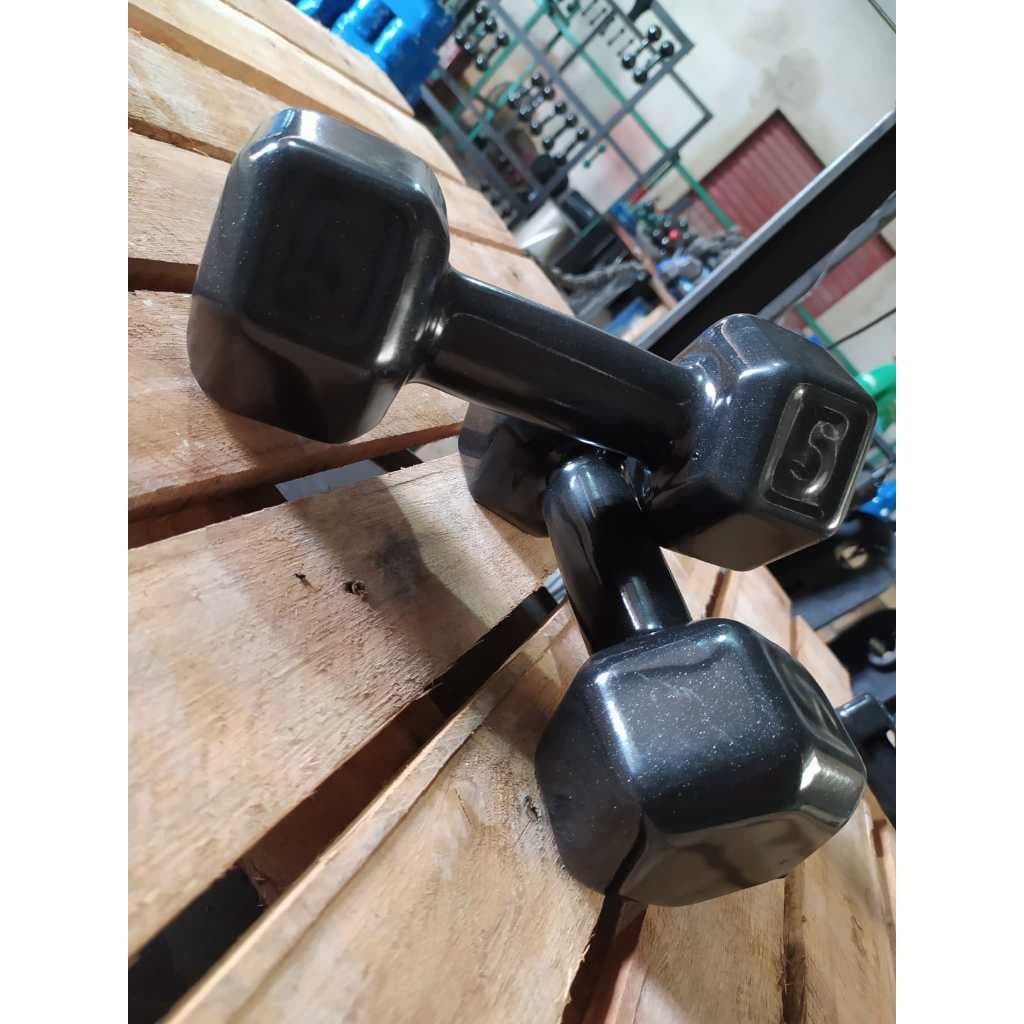 Par Halter Sextavado Emborrachado - 1 Kg a 5 Kg / Treino Musculação Peso Academia Fortalecimento Muscular C/ 2 Un
