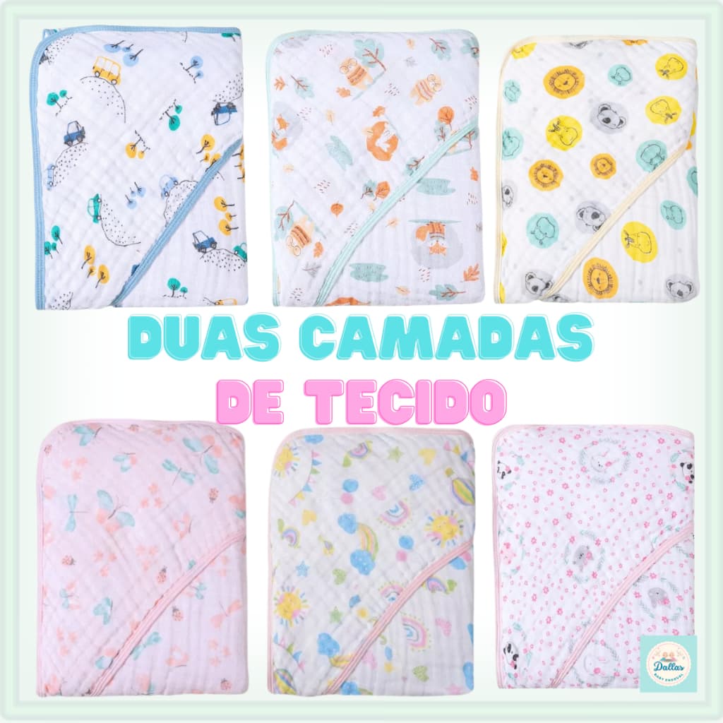 Toalha De Banho Bebe Soft Com Capuz Tecido de Fralda Duas Camadas Papi Karinho Infantil Criança recém Nascido
