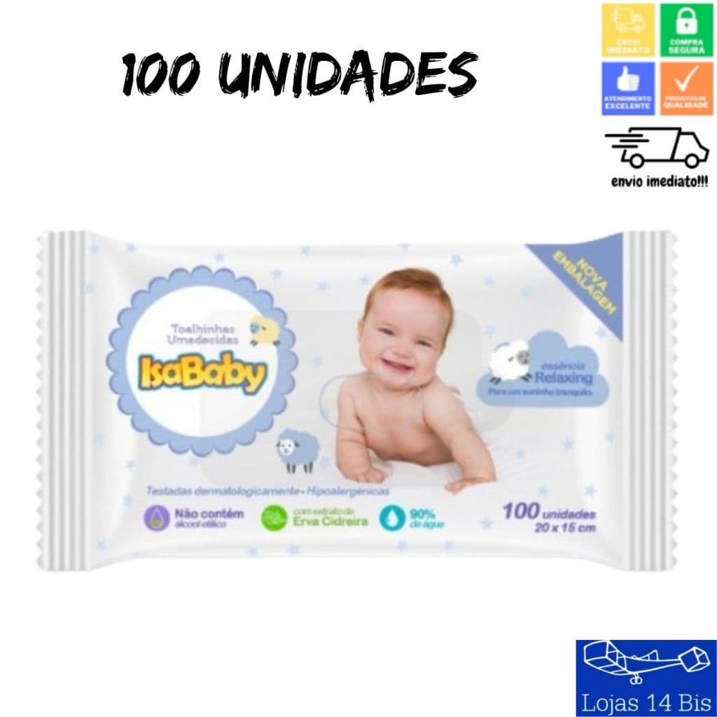 Toalhas Lenços Umedecidos Infantil Isababy Tradicional com 100 unidades