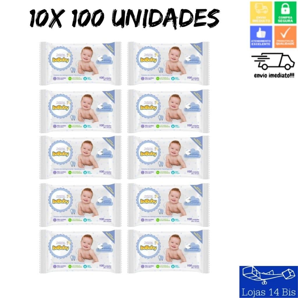 10 Pacotes de Toalhas Lenços Umedecidos Infantil Isababy  100 unidades Super Promoção
