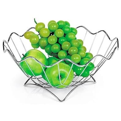 Fruteira de Cozinha Aço Inox Cromado Cesta Vazada Multiuso Centro Cesto Organizador Frutas Mesa