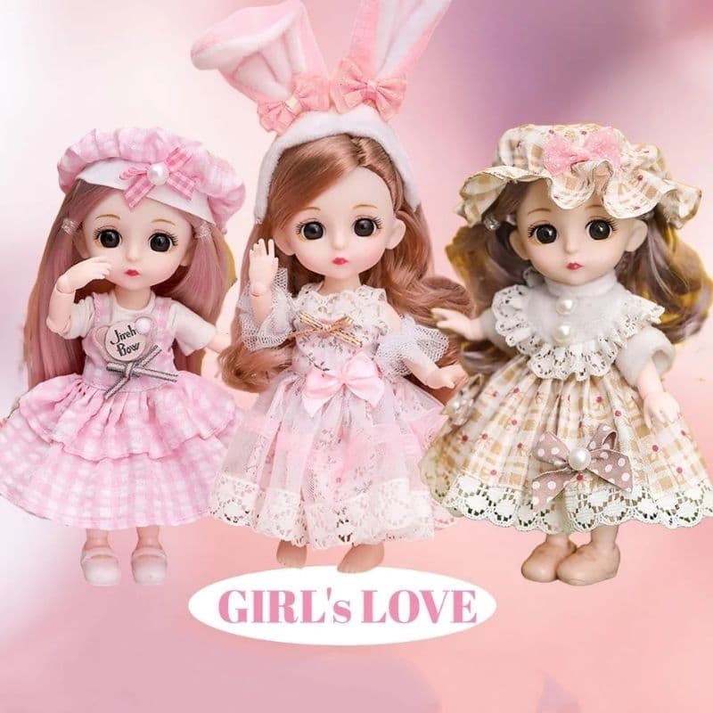 Boneca articulada princesa 16cm mini boneca com roupa e sapato presente
