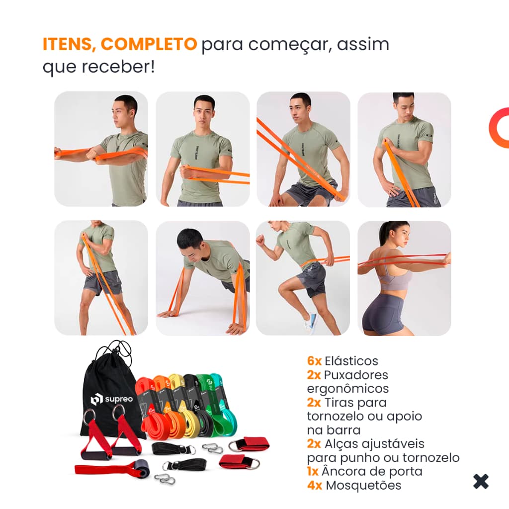 Kit 6 Elásticos Extensores Super Band Treino em Casa Academia 6 Níveis de Intensidade Musculação Envio Imediato