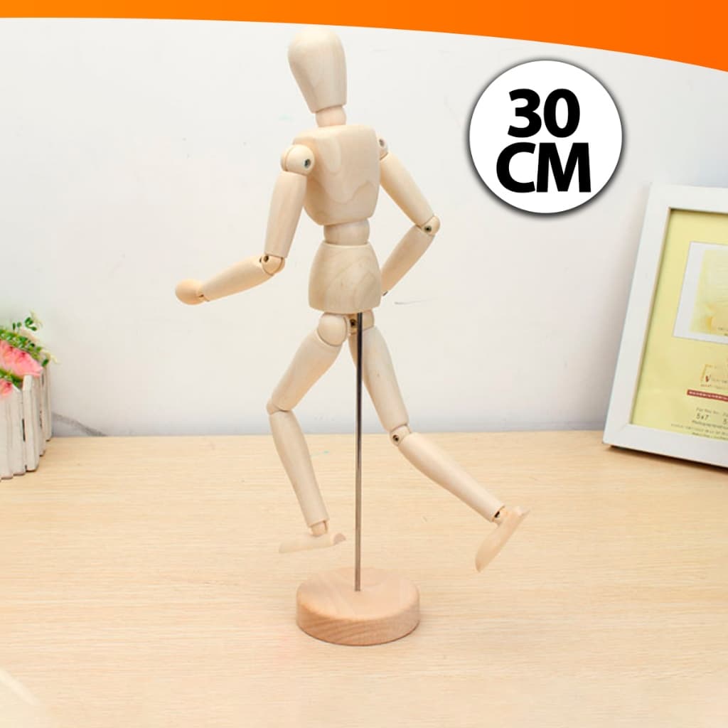 Boneco Articulado Madeira Manequim Decoração Tamanho G 30CM