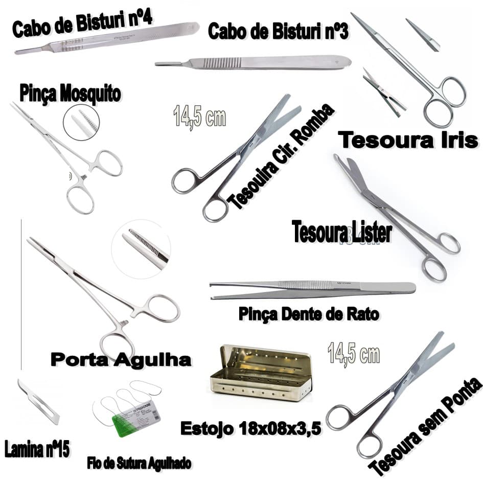 Kit Sutura Completo 12 Peças Profissional Vetrinário Medicina e Areas da saude