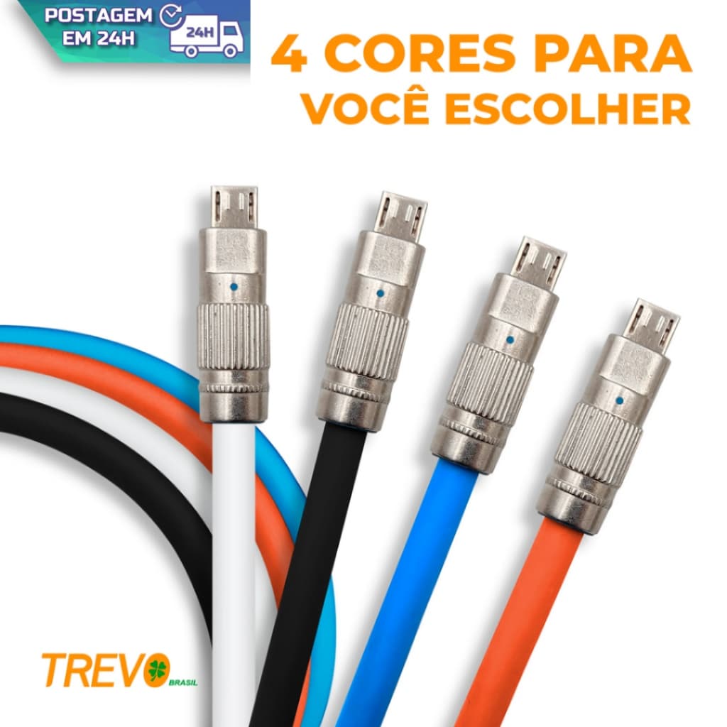 Conjunto Cabo USB Carga Rapida Micro V8  Turbo 9,1A 1,2 Metro GPS Celular