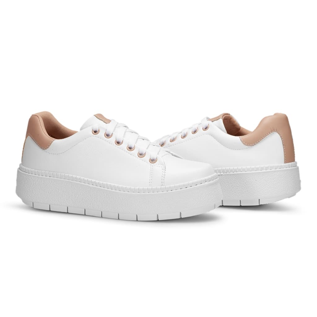 Tênis Feminino Plataforma Alta Branco e Preto Casual Confortável Estiloso