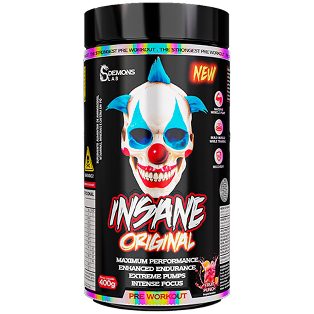 Pré Treino Insane Original Com Beta Alanina 400g Sabor Fruit Punch - Demons Lab (Pre Workout Foco Intenso Performance Máxima)
