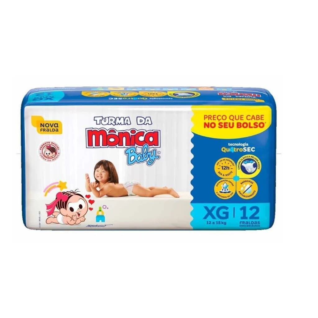 Fralda Descartável Turma Da Mônica Baby Xg 12 Unidades