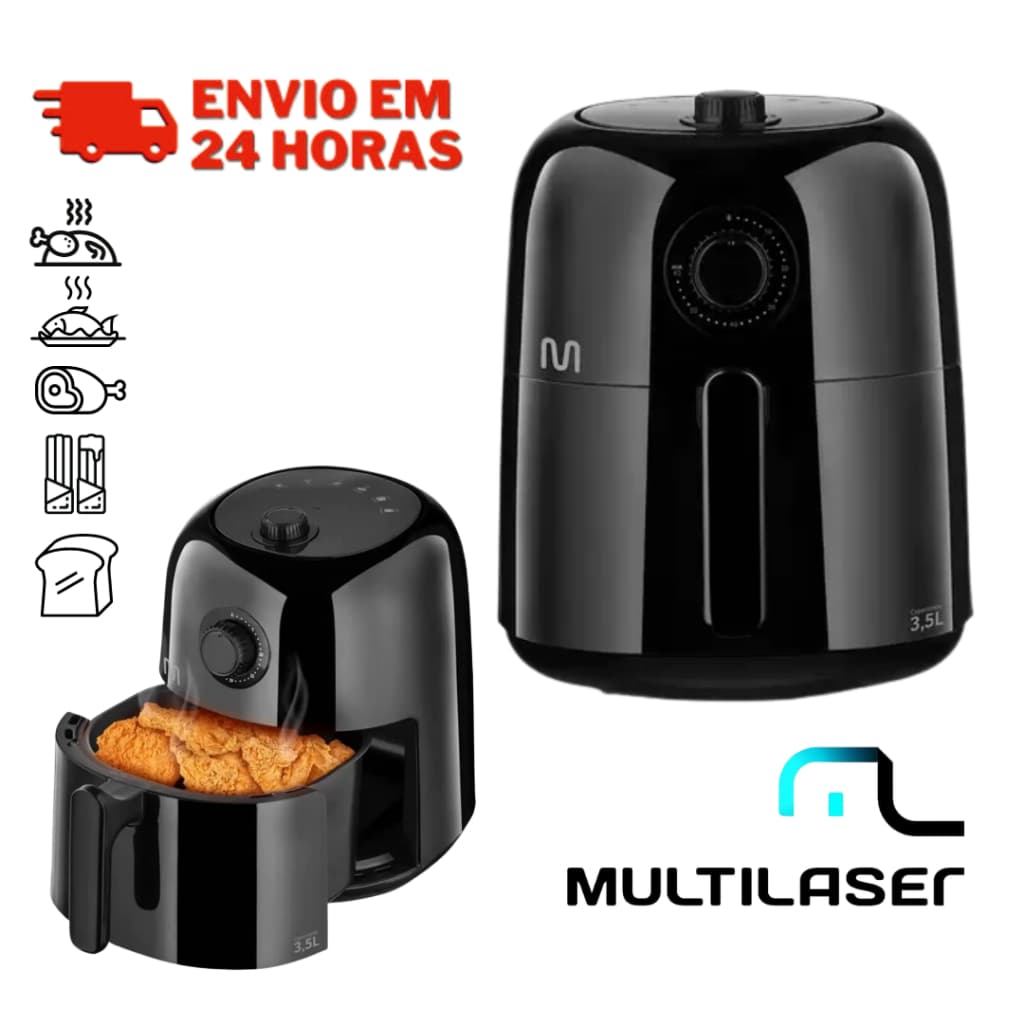 Fritadeira Elétrica sem óleo Air Fryer 3,5 Litros 1500W 110v e 220v Multilaser Preta