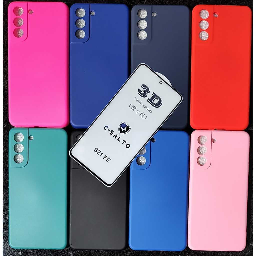 Kit Capinha e Película 3D para celular modelo S21 FE + limpeza de tela. Proteção Celular