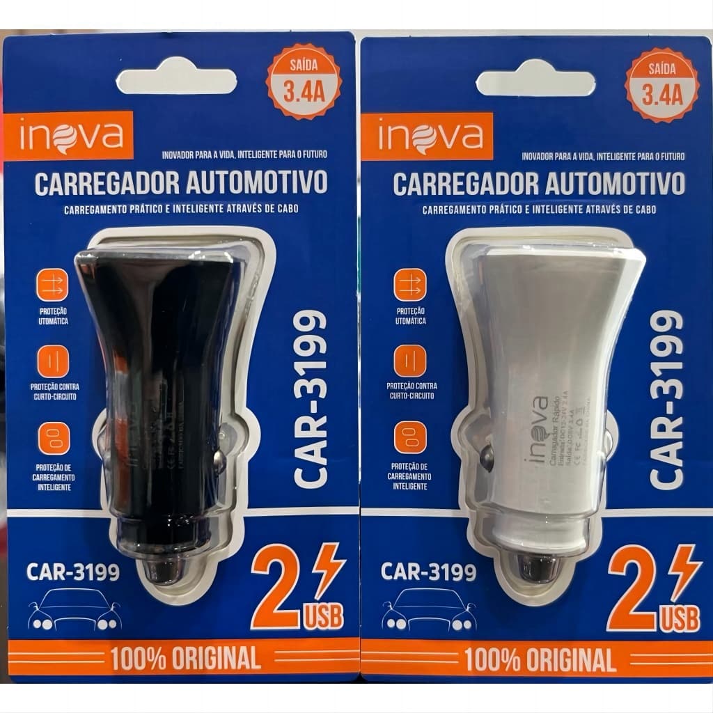 Kit 2/5/8pcs Carregador Inova para Celular Veicular Carro Fonte 2 entradas USB