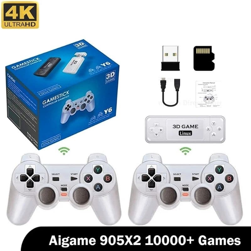 Y6 Game Stick Vídeo Game Retro Game 2 Controles Sem Fio 64GB 10 Mil Jogos Y6