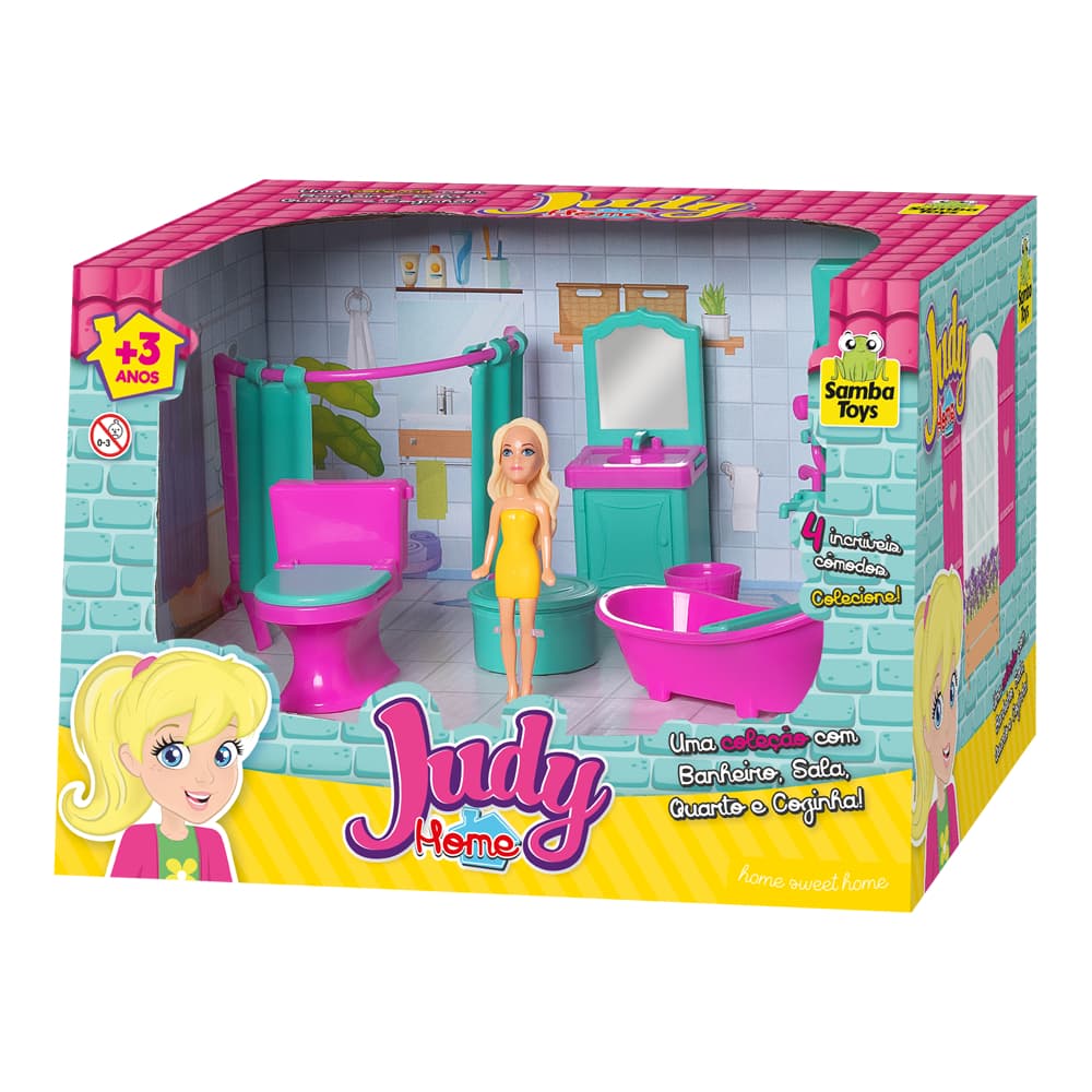 Coleção Judy Banheiro Com Boneca e Acessórios Brinquedo Infantil Samba Toys