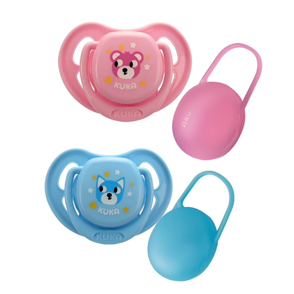 Kit Chupeta Kuka Smart 0-6 meses Bico Reto com Alça + Porta Chupetas Rosa/Azul