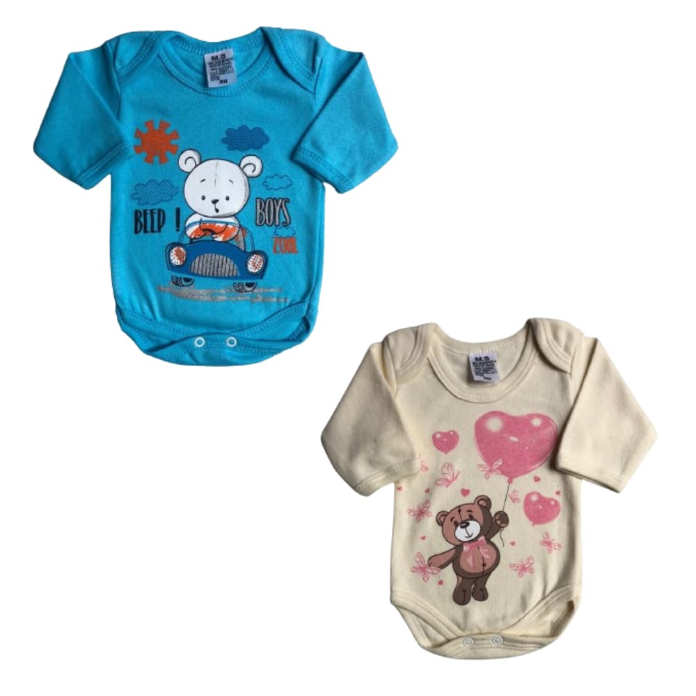 Body Manga Longa Menina Menino Infantil Ursinho Ursinha Estampado Tamanho RN P M G Bori Bebê Bory Bebe Ursinho Urso Ursa Feminino Masculino M.S