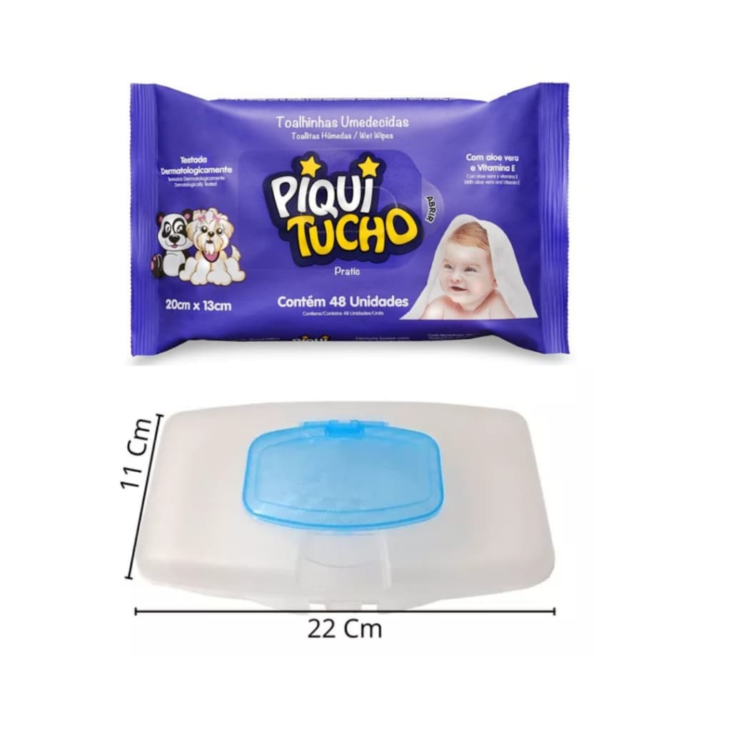 Porta lenço umedecido Menino + Lenço umedecido Piquitucho 48 Unidades.