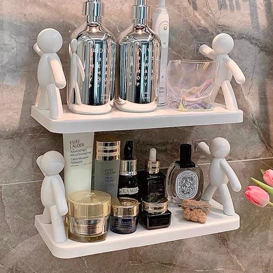 Kit Prateleiras Suportes Organizador De Banheiro/Cozinha Plástico Boneco/Swans/Cisnes Com Alto Adesivos Multiuso