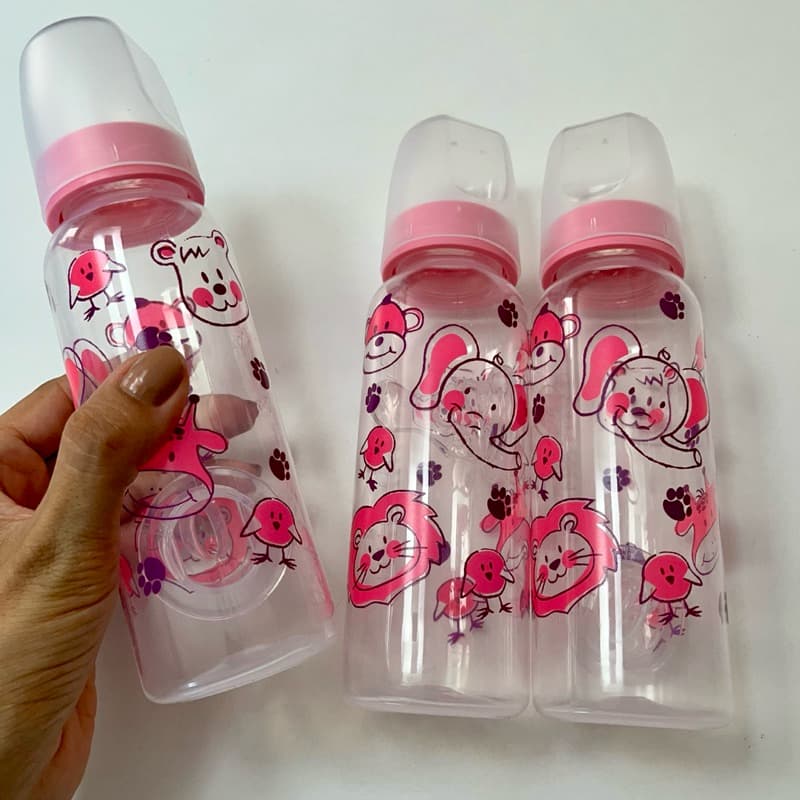 kit com 3 mamadeiras 240ml barato bico silicone ortodôntico ou Redondo