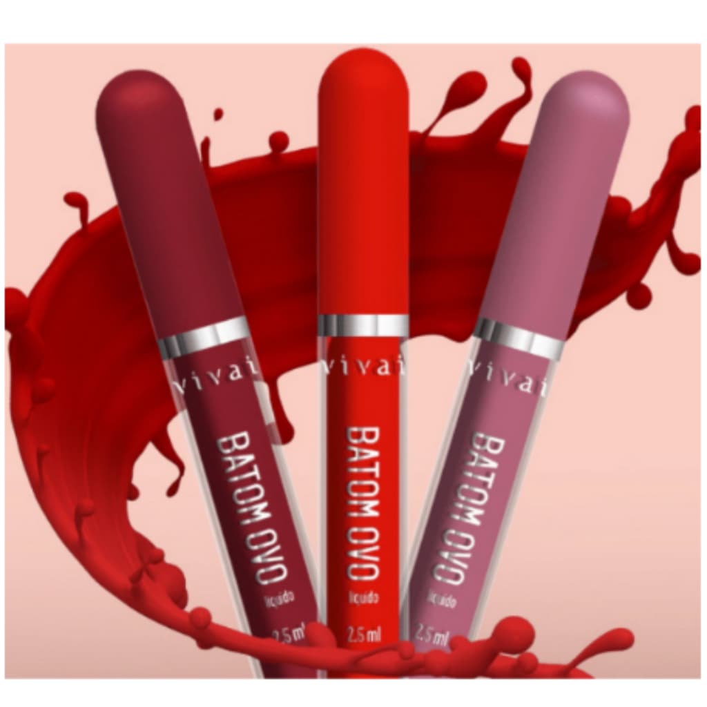 Batom Ovo Líquido Com 12 cores mattes lindas VIVAI 3089.4.1