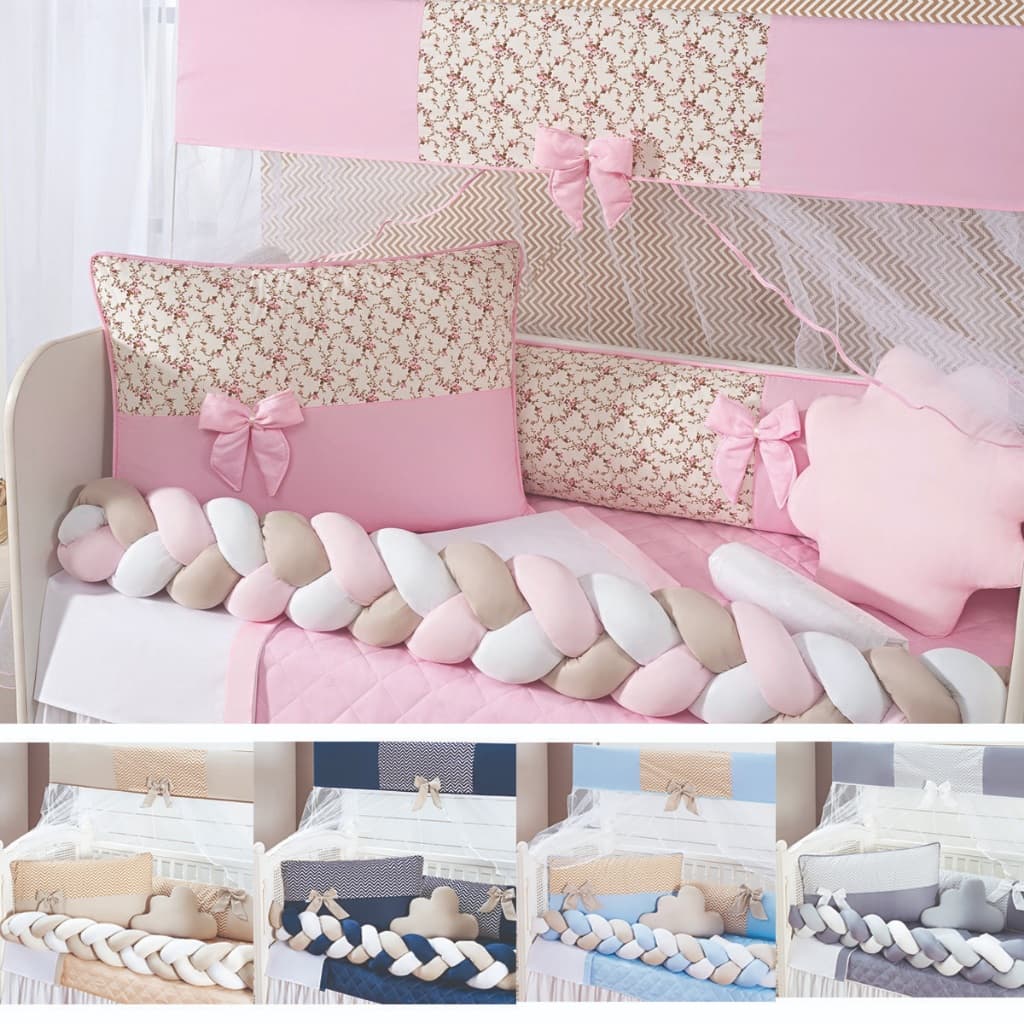 Kit 11 peças Berço Americano Trançado Doce Bebe Protetor Quarto Bebe Laço Imperial Chuva Amor