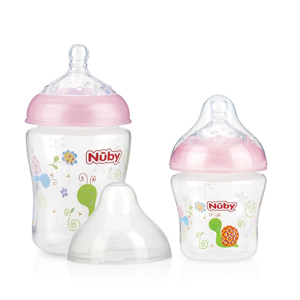 Kit com 2 Mamadeiras Que Imitam o Peito da Mãe Infantil 270ml e 180ml Bebê Nuby Boca Larga