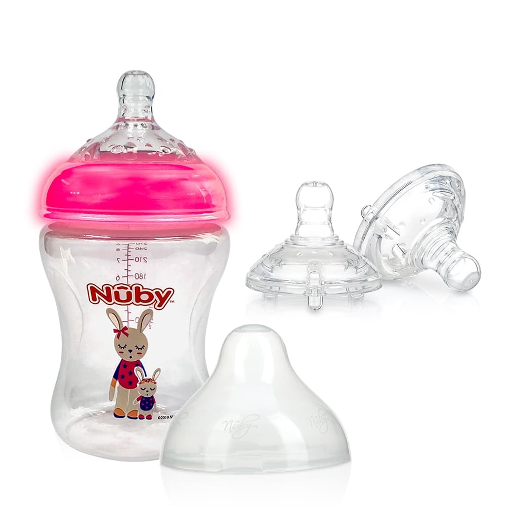 Kit Mamadeira Bebê Que Imita o Peito da Mãe 270ml Infantil Brilha no Escuro Nuby + Bico Mamadeira