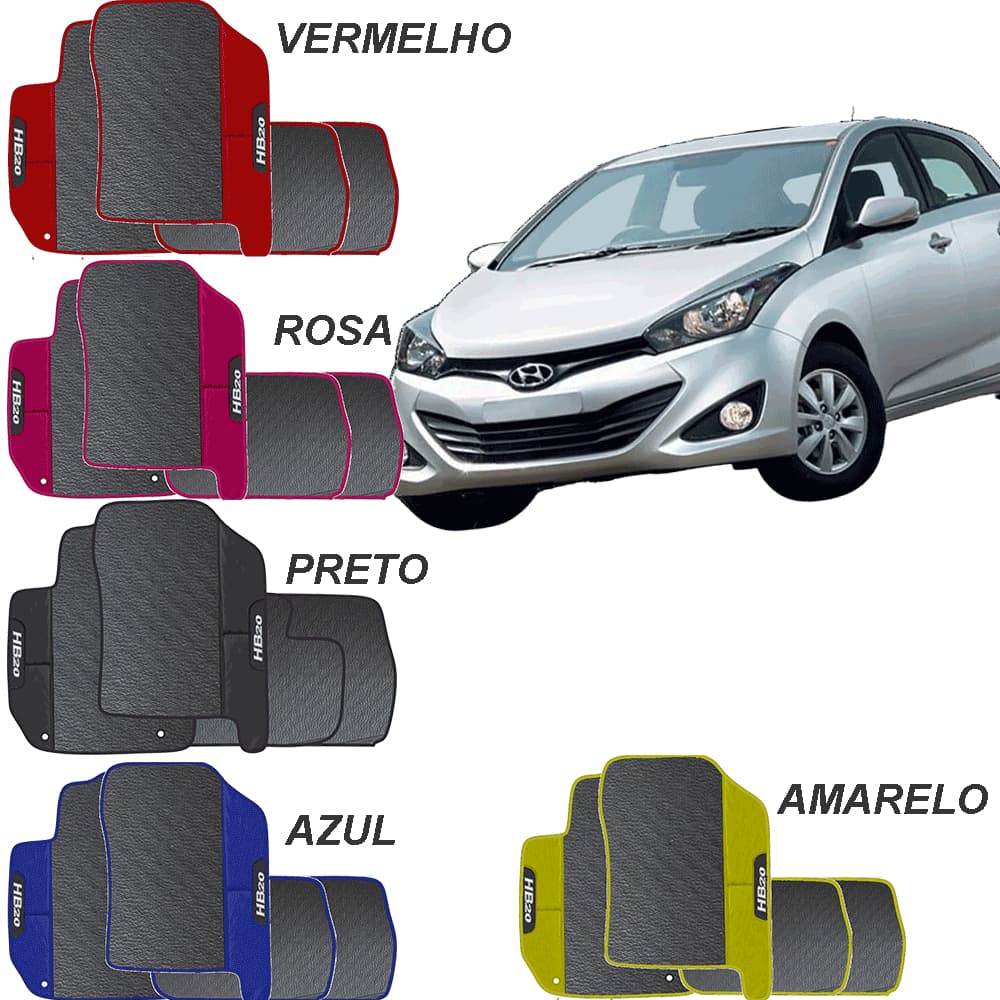 LINDO JOGO TAPETE 4 PÇS AUTOMOTIVO   VERMELHO ROSA PRETO AZUL AMARELO HB20 2012 a 2016 EMBORRACHADO