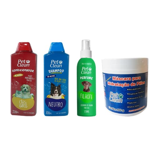 Kit Pet Clean: Shampoo, Condicionador, Máscara e Perfume - Cuidado Completo para Cães e Gatos