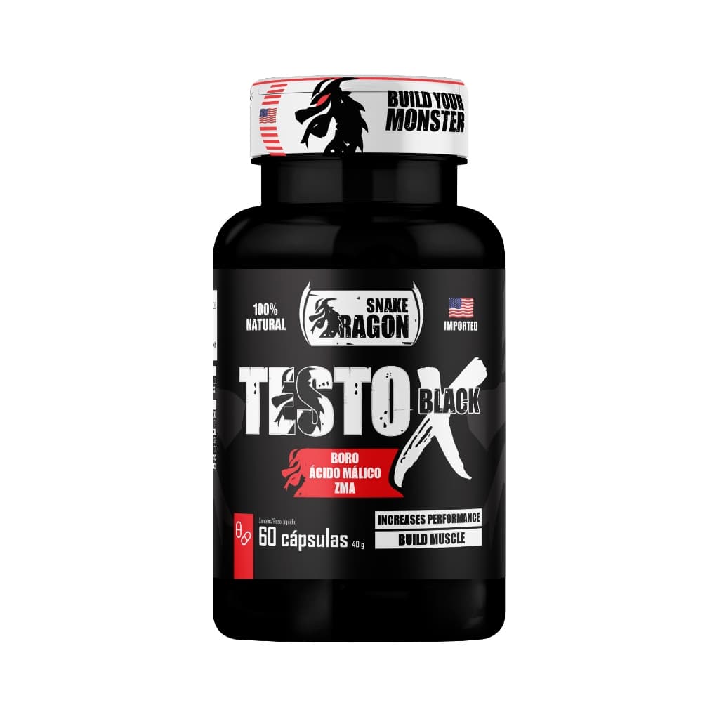 Testo X Black, 60 Cáps | Produção Natural, Força, Vitalidade e Intensidade nos Treinos - Snake Dragon