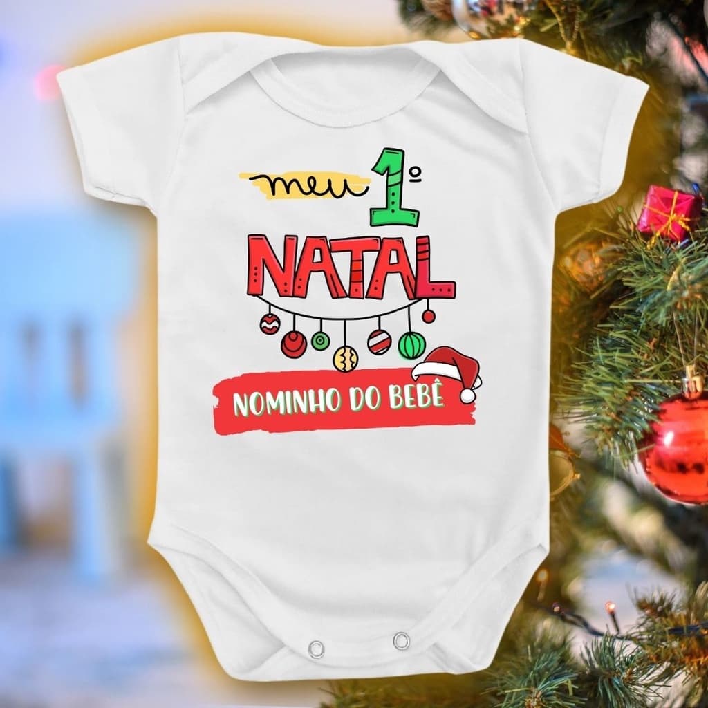 Body Para Bebê de Natal Primeiro Menino Menina Nome - Body bebê branco