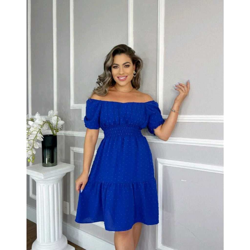 Vestido Pipoquinha  Curto Feminino, Manga Curta Babado Vestido Midi festa com Elástico na Cintura moda verão
