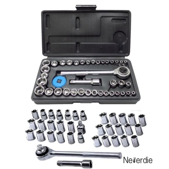 Kit Chaves Jogo Catraca Reversível canhão 1/4 Soquetes 40 Peças Maleta